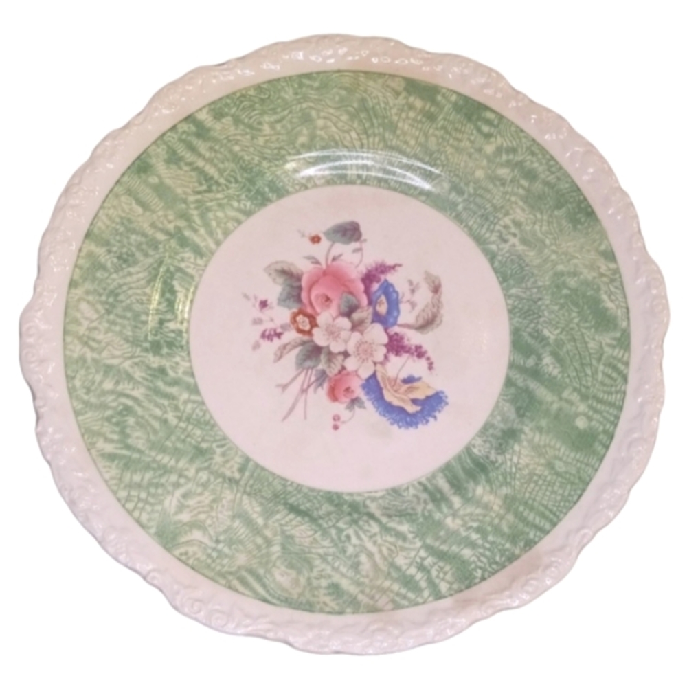 1930 Royal Cauldon Faux Bois Green Hand Painted Charger Plate Roses & Fl…